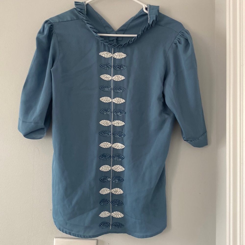 HANDMADE DECORATIVE BLUE BLOUSE